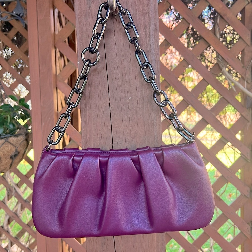 a new day Purple Shoulder Bag with Gunmetal Chain